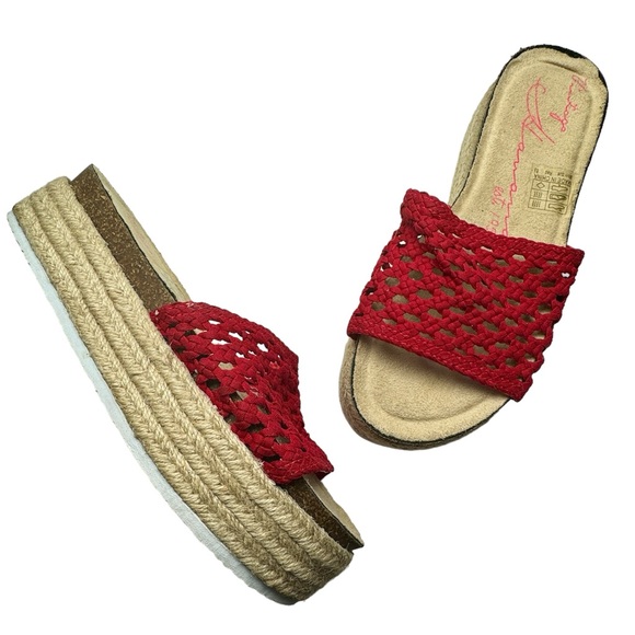 Vintage Havana Red Rope Bottom Crochet Style Espadrille Platform Sandal Size 8.5 - Picture 2 of 8